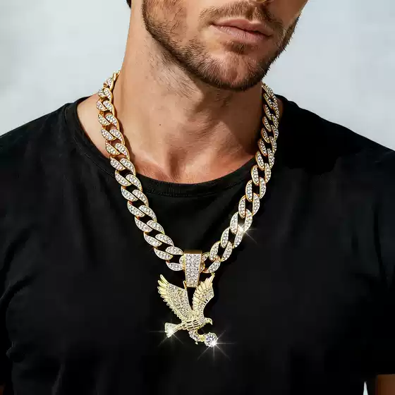 Source Manufacturer Hip Hop Street Animal Necklace Cross border European and American Men's Cuban Chain Decoration Personalized Alloy Eagle Pendant