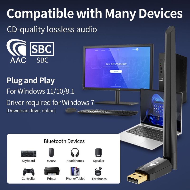 Bluetooth6.0免驱蓝牙适配器台式电脑USB接收发射器BLE/EDR双模式|undefined