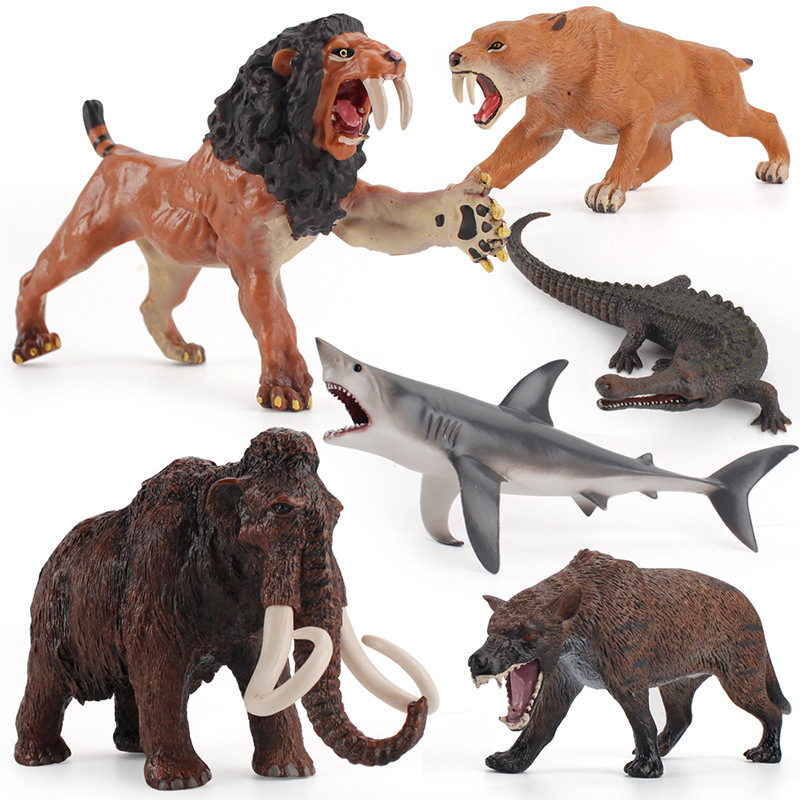 Simulación de exportación transfronteriza mamut gigante diente tiburón negro cocodrilo espada diente león modelo antiguo animal decoración juguete