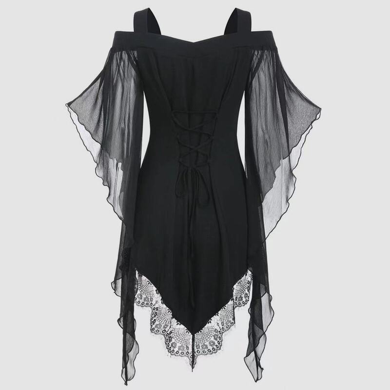 Cross-border New Gothic Large Swing Sleeve Irregular Stitching Lace Top Sling Lace Chiffon Shirt 9732 Cross-border New Gothic Large Swing Sleeve Irregular Stitching Lace Top Sling Lace Chiffon Shirt 9732