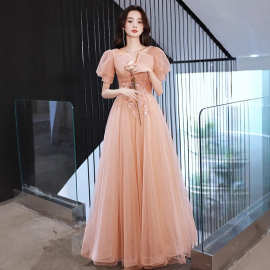晚礼服2026新款v领毕业季学生声乐艺考气质长款礼服主持人连衣裙