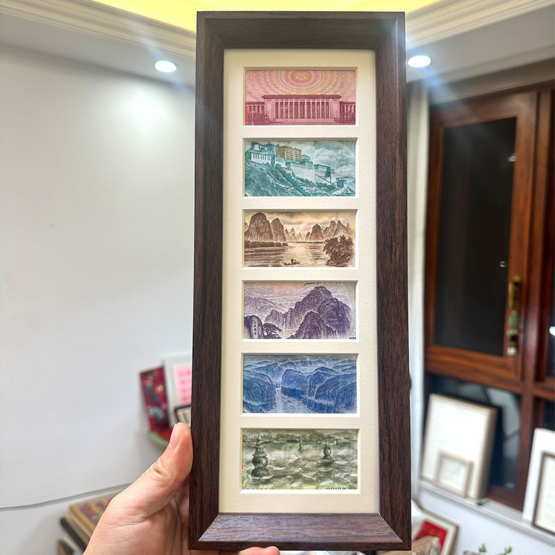 RMB photo frame 100 yuan head portrait display frame housewarming new house gift solid wood six-frame banknote calligraphy and painting table
