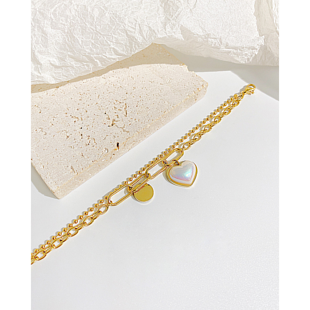 Fashion Heart Shape Stainless Steel Inlay Shell Bracelets 1 Piece