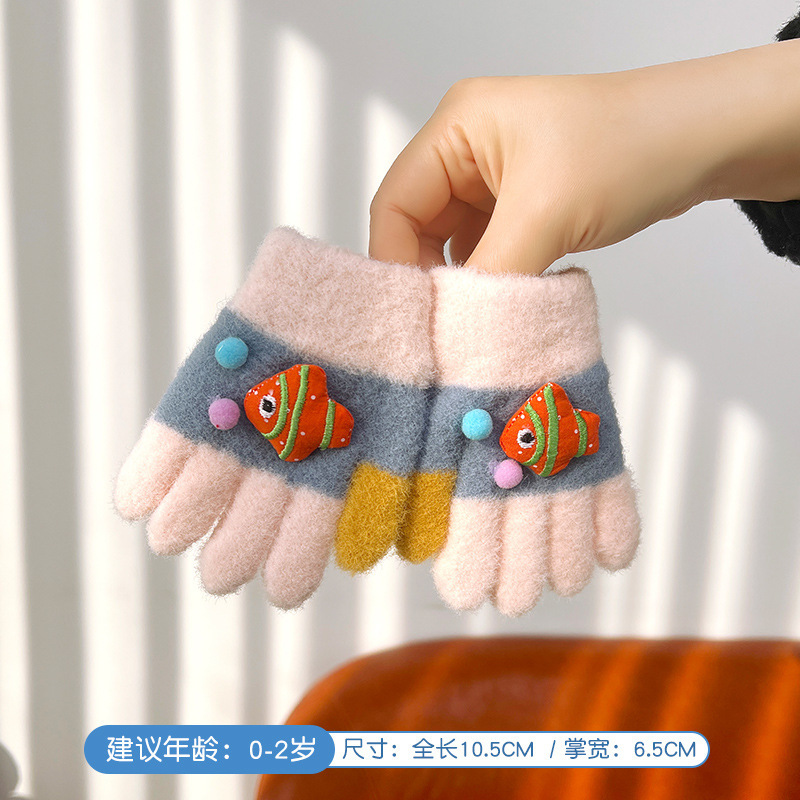 儿童五指手套冬季男女童分指保暖手套中大童卡通毛绒加厚防冻手套|undefined
