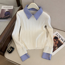 实拍polo针织衫毛衣女2024春季打底衫假两件衬衫内搭叠穿上衣潮