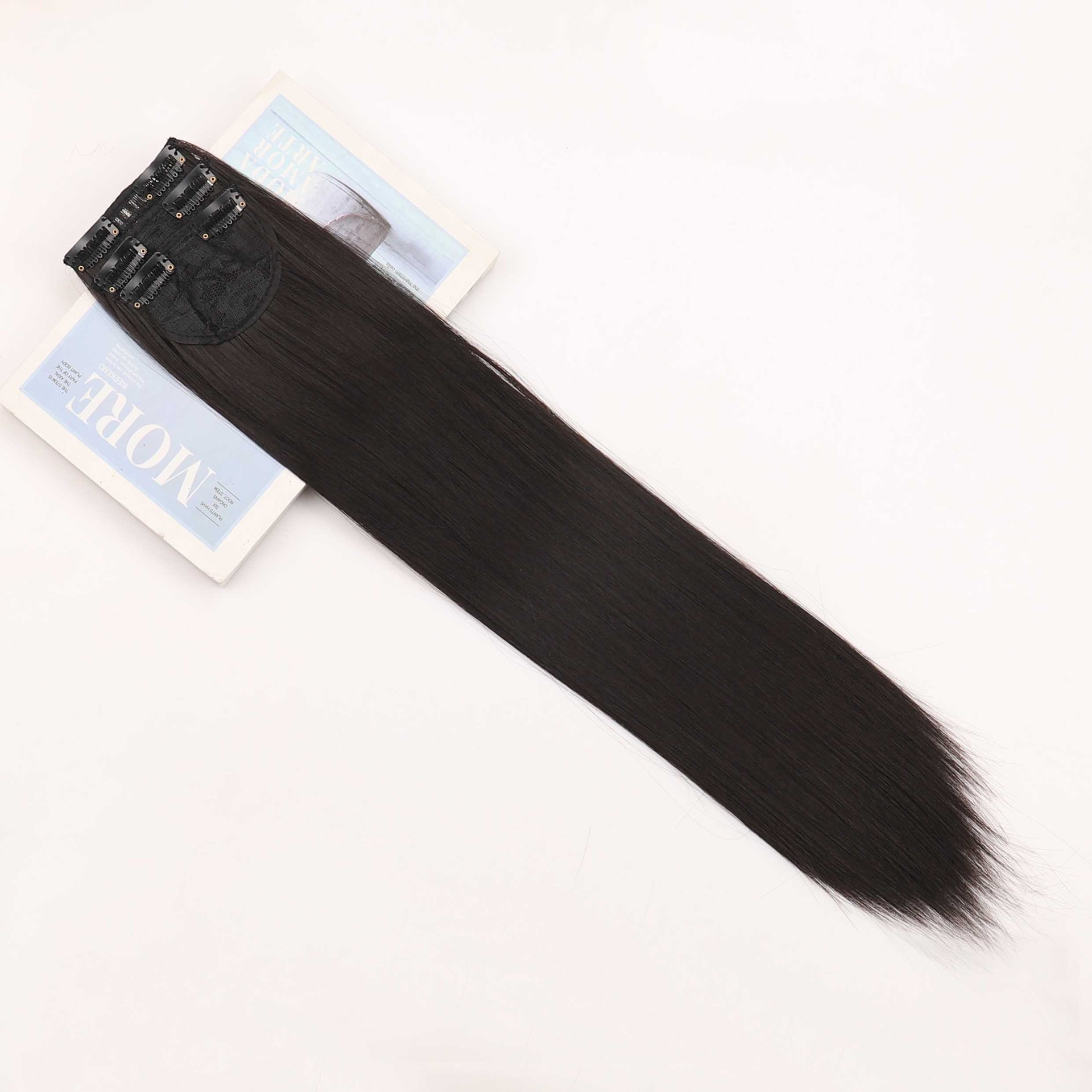 Peruca de cabello largo recto de tres piezas para dama, pelucas de cabello de fibra química natural flácida, pelucas