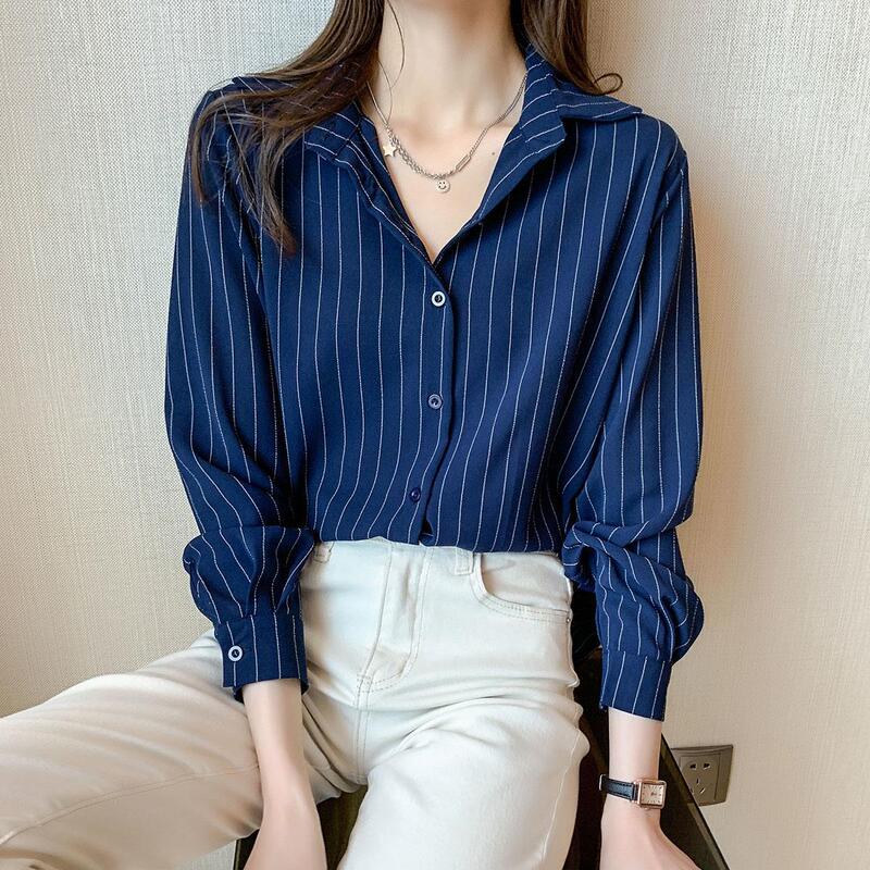 条纹雪纺衬衫女装秋装2025新款秋季职业长袖上衣大气女士衬衣|undefined