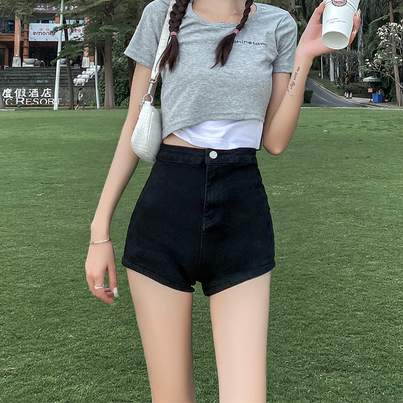 706 shorts women's high waist 2022 new small black denim shorts trend ins