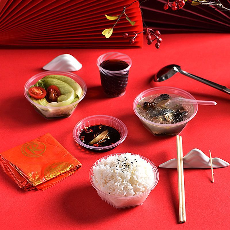 一次性碗筷餐具套装勺子加厚红色结婚家用酒席待客整箱10人份