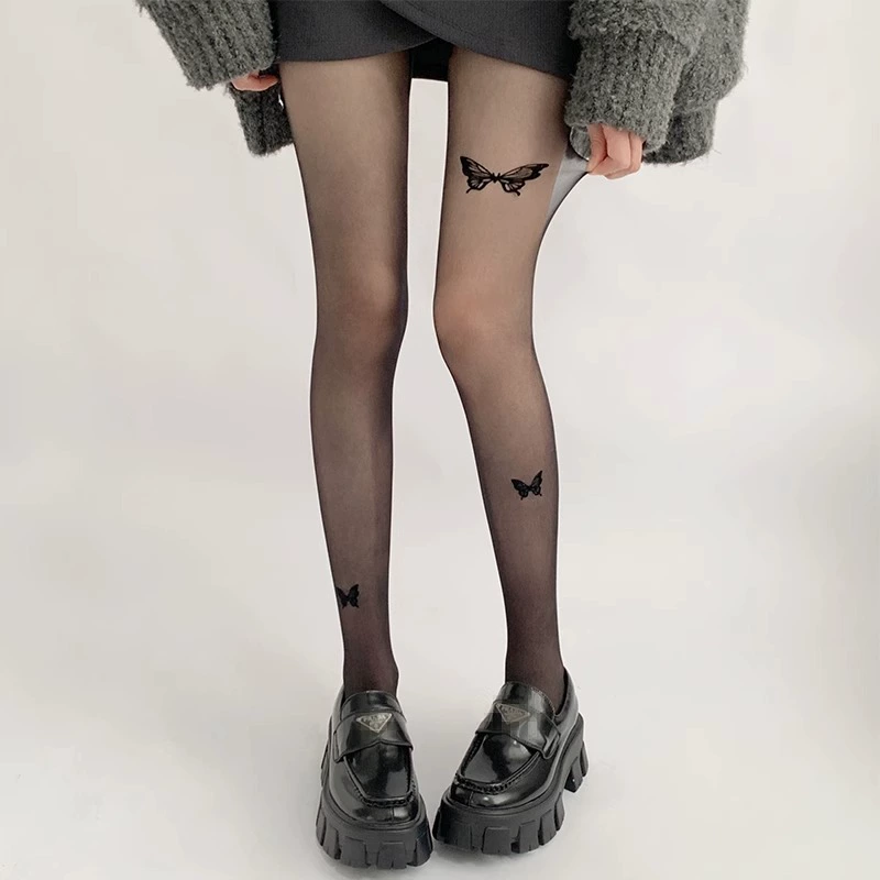 Japanese mint white thin tights with bow