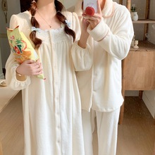 韩国ins情侣珊瑚绒睡衣女士冬季加绒加厚保暖可爱甜美家居服睡裙