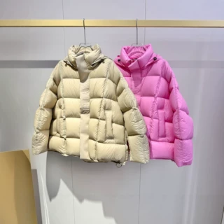 冬季新款纯色连帽面包服女宽松短款95白鸭绒羽绒服加厚保暖外套