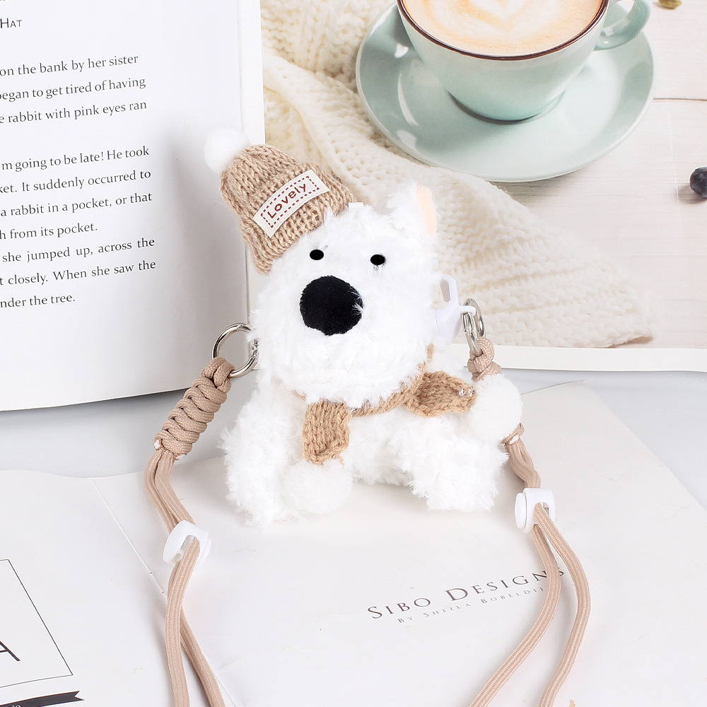 Chicas comprando teléfono móvil mochila clip lindo West Highland muñeco de peluche garabateado perrito cordón JK vestido de niña image 4