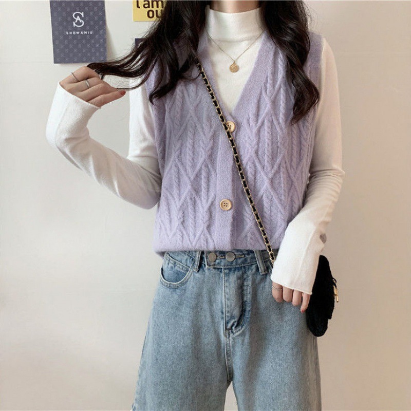 Cardigan de punto de cuello en V de botón único, chaleco de primavera y otoño, nuevo suéter de color sólido coreano, chaleco de caballo, clip de caballo image 4