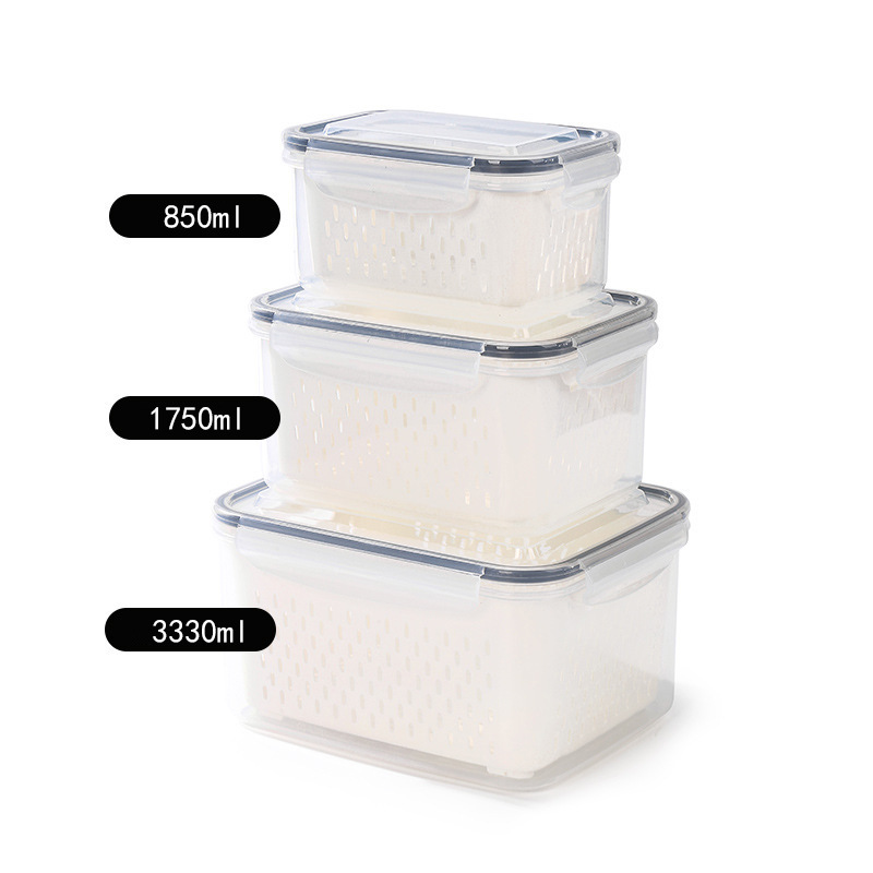 二層排水3点セット 鮮度保持ボックス 冷蔵庫 密閉保存箱 フルーツプラスチックボックス 冷蔵庫 蓋付き保存箱|undefined