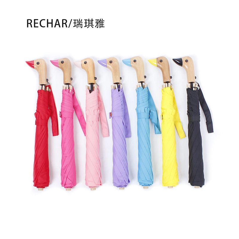 Spot two-fold duck head umbrella two-fold solid wood handle sunny umbrella sunshade umbrella foreign trade domestic duck umbrella