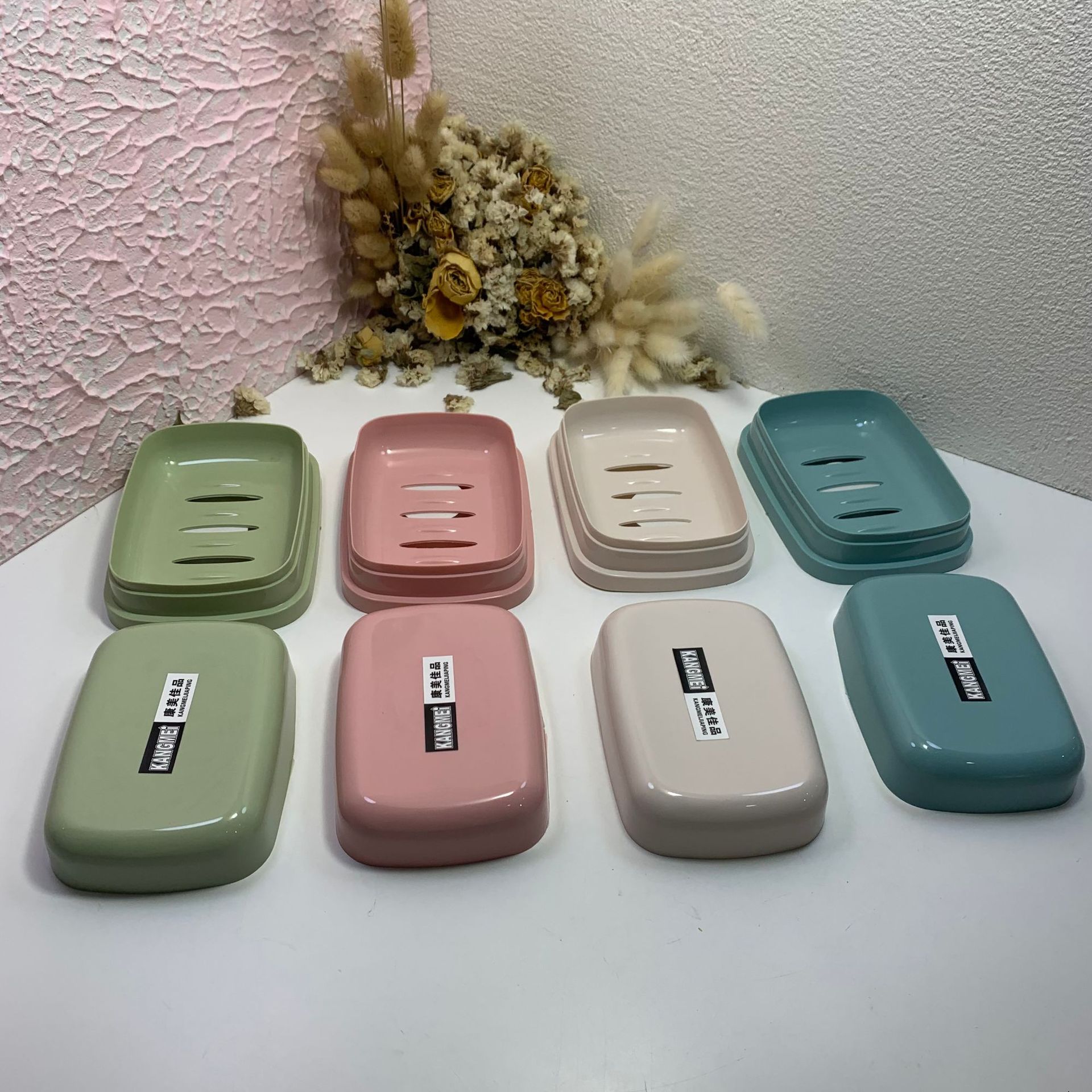 Kangmeijiapin 3025 soap box square solid color with flip cover base with drainage hole plastic soap box soap box