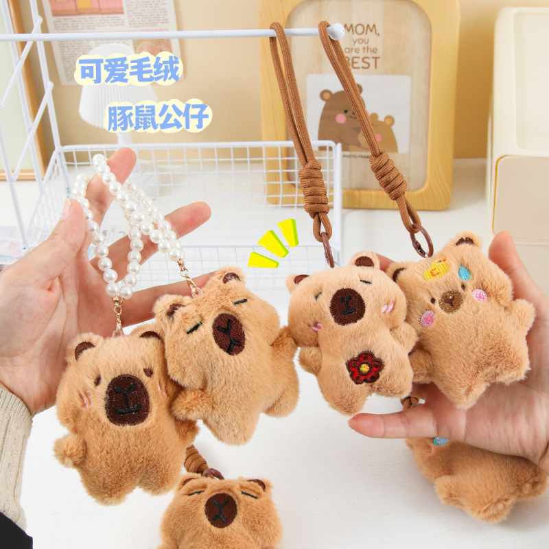 Cute Capybara Plush Keychain, Girly Guinea Pig Doll Pendant, 3D Figurine, Small Gift for Stalls