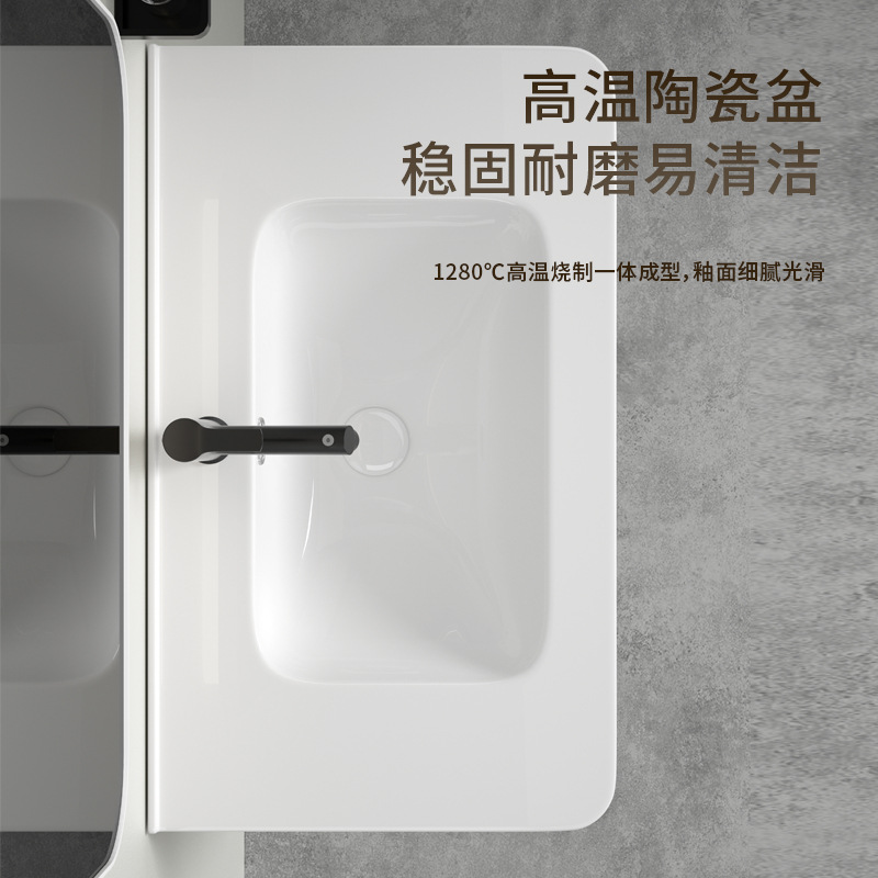 Lavabo de Cerámica para Encimera con Esquinas Redondeadas, Lavabo de Cerámica Integrado, Lavabo para Baño, Lavabo Central de Cerámica, Lavamanos, Venta Directa de Fábrica