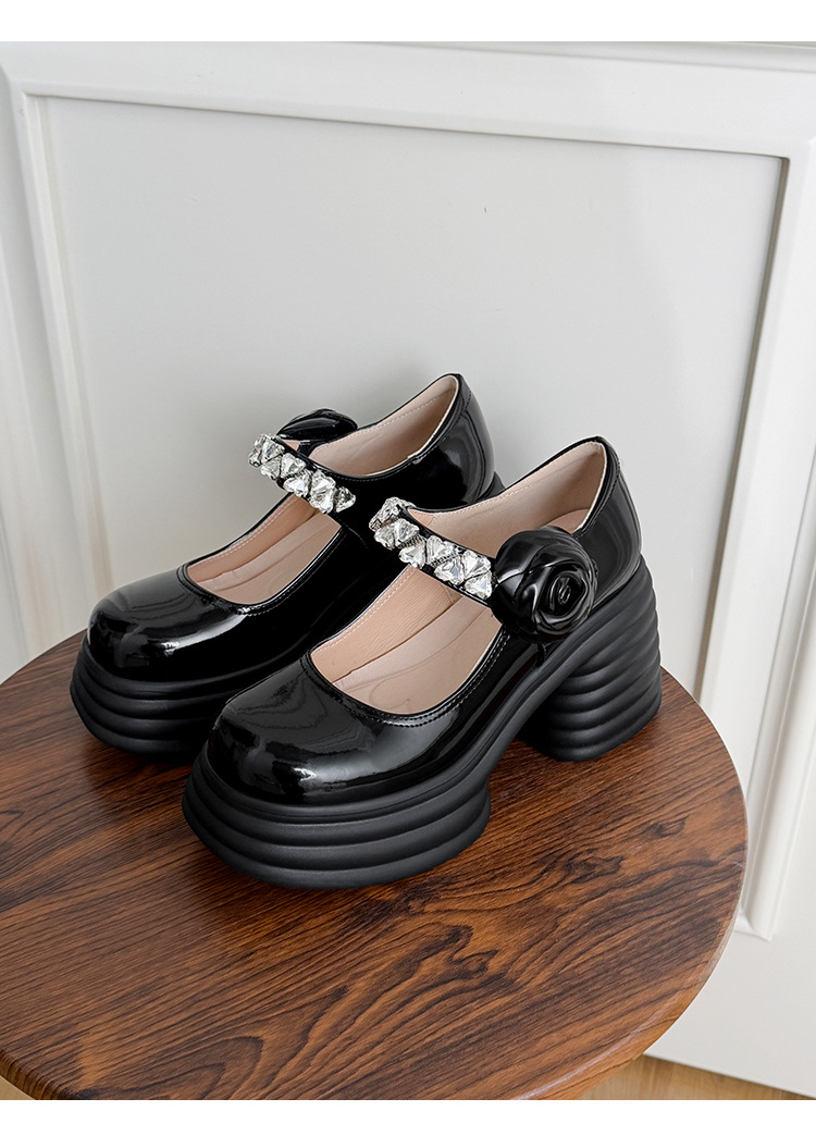 Giày sandal cao gót nữ quai ngang đế dày gót 9 cm đính hoa pha lê — màu đen, màu hồng, màu trắng ngà chi tiết 31