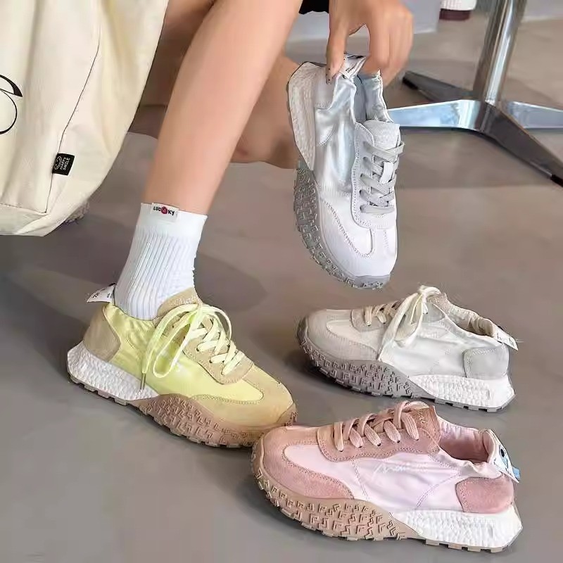 缎面休闲厚底薄款德训鞋女2025夏季新爆款增高百搭软底透气阿甘鞋|undefined