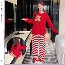 睡衣女25年秋季新款半边绒红色家居服套装源头厂家批发柔软舒适