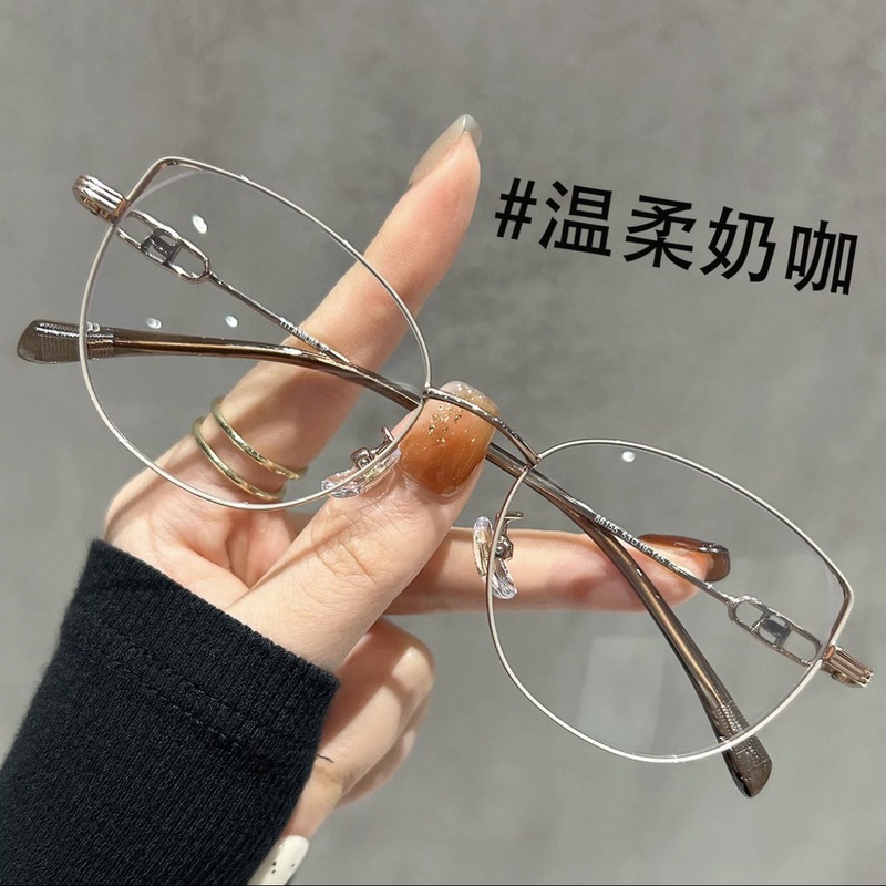 女性用デザイナー超軽量ゴールデンシルクキャットアイメガネフレーム、近視度付きハイエンドメタルアイフレーム|undefined