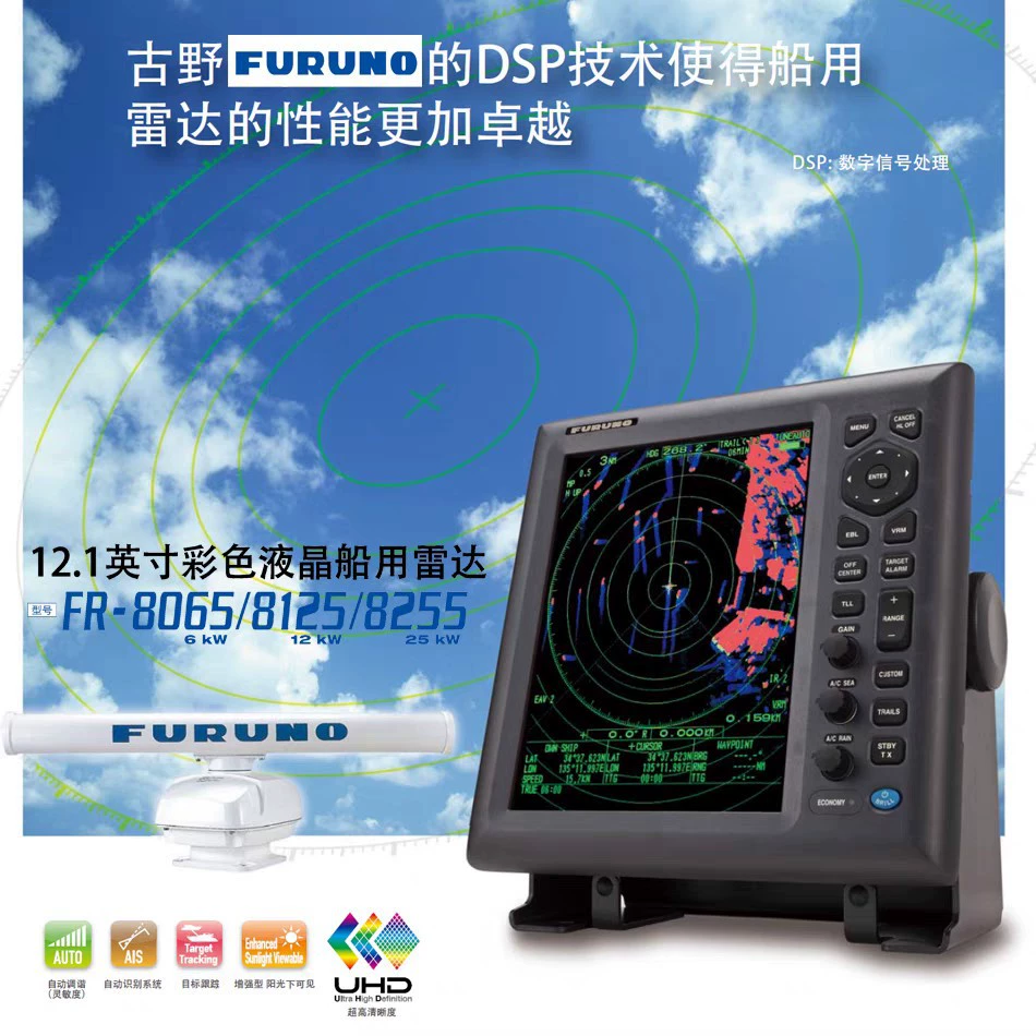 Японский радар FURUNO Guye FR8065 8062 12-дюймовый морской, высокая производительность, диапазон X, 6 кВт