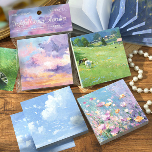 Note for 100 Sticky Notes Nature Poetry Series Retro Oil Painting Style Handbook Base Decorative Material Paper