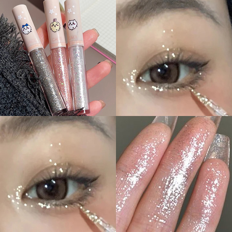 CACE Kawaii Sombra de ojos líquida fina brillante perlado diamante fino brillante brillante brillante Gusano de seda acostado líquido de sombra de ojos de alto brillo