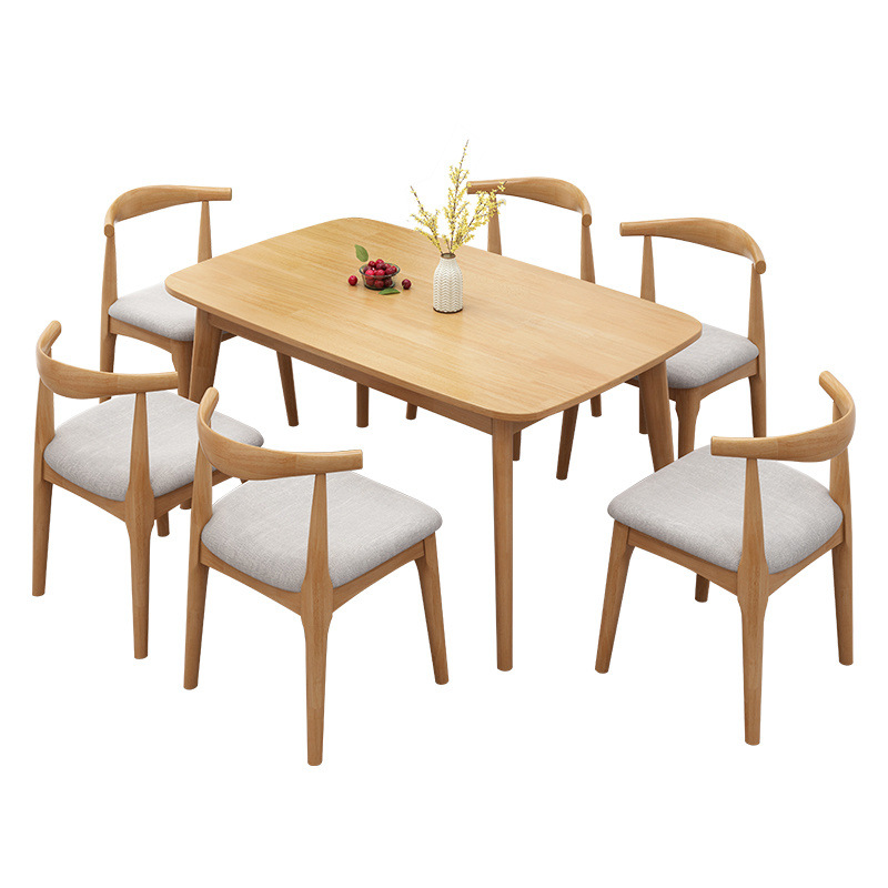 Mesa de comedor de madera sólida nórdica rectangular para 4 personas 6 personas combinación de mesa y silla de comedor moderna simple mesa de comedor casera pequeña casa