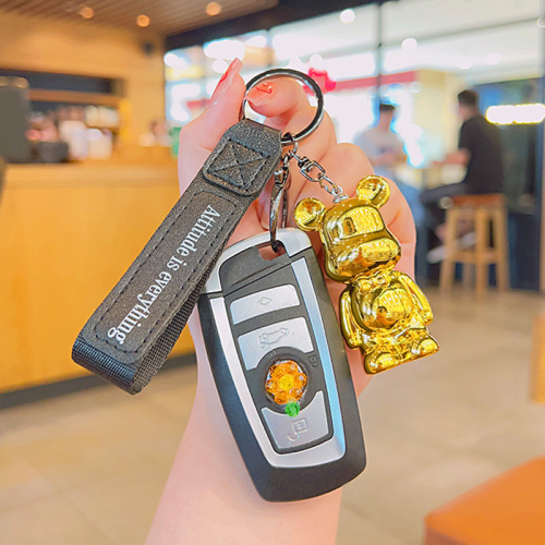 Charming Electroplated Colorful Ribbon Bear Keychain Ornament Cartoon Schoolbag Hook Decor Figure Acrylic Small Gift Wholesale