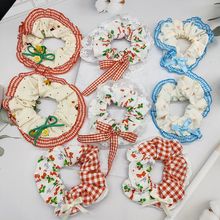 韩风ins小清新格子花边布艺发圈扎马尾优雅头饰二元店货源批发