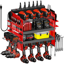 电动工具收纳架壁挂式4层钻头架重型金属储物架适用车库组织美规