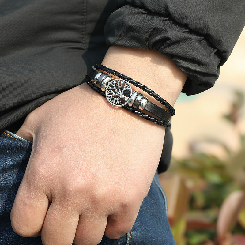 fashion lucky tree braided leather bracelet
