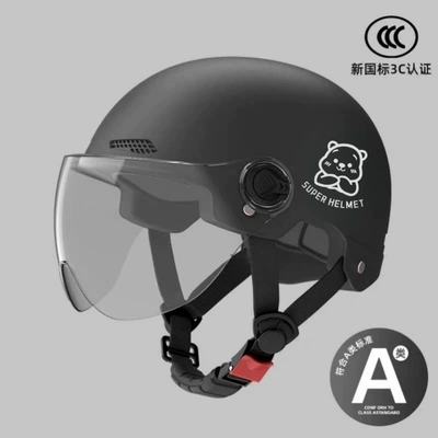 3C Certified New National Standard Electric Motorcycle Helmet, Unisex Electric Scooter Helmet, All-Season Safety Helmet for Adults, Half Helmet (Motosiklet kaskı (dəbilqə)) - black-transparent-short-mirror-silver-bear