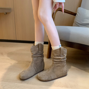712-10 Martin Boots Women's Inner Height Retro Short Boots Widened Fat Foot Pile Boots Thick Leg Big Tube plus size Women's Boots