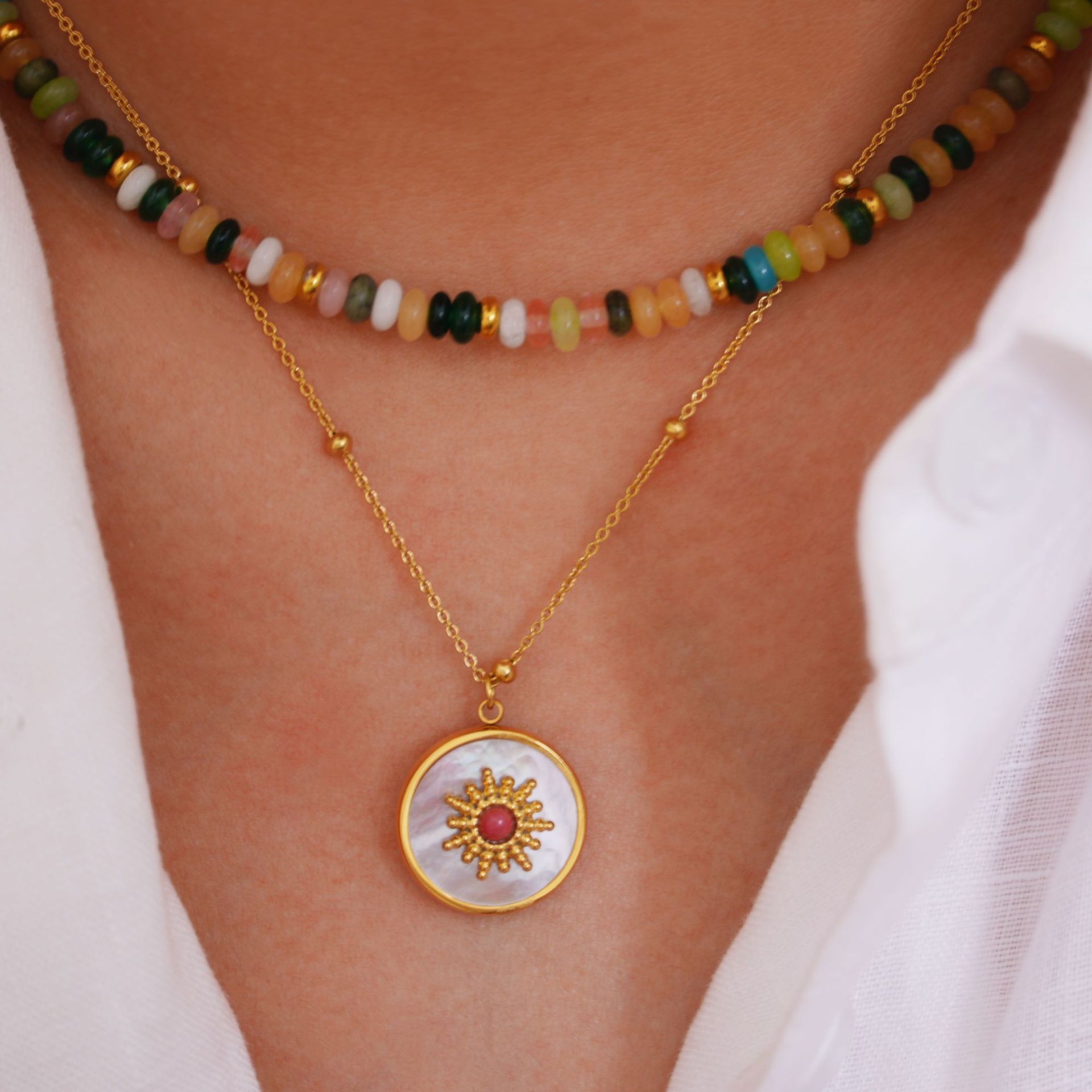 Simple Style Beaded Titanium Steel Geometric Women's Bracelets Necklace display picture 5