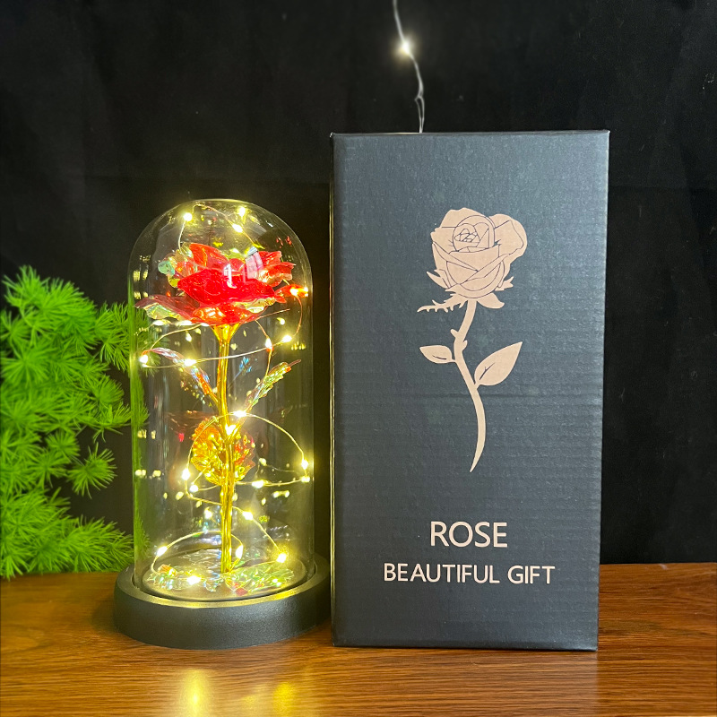 Regalo del Día de San Valentín para novia Rosa noche luz LED acrílico cubierta hoja oro flor caja regalo Navidad
