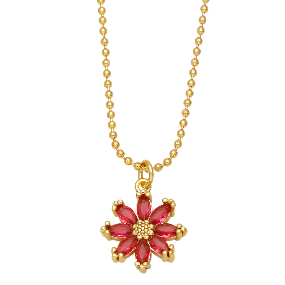 Simple Style Flower Copper Necklace Zircon Copper Necklaces
