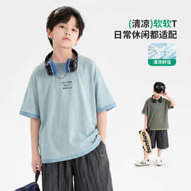 男童夏季潮牌宽松卡通短袖t恤2026新款中大儿童半袖冰感街舞上衣