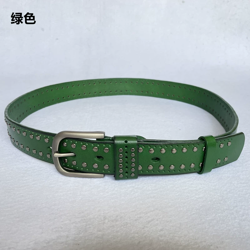 Leather retro belt, cowhide, punk style