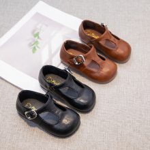 童鞋简约纯色女童奶奶鞋春季新款薄底儿童小皮鞋百搭时尚百搭