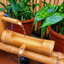 竹流水摆件水循环鱼缸置物架养鱼过滤增氧石头槽竹水勺水瓢造雾