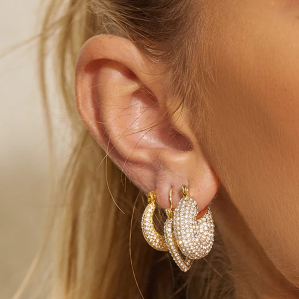 Shiny Geometric Stainless Steel Gold Plated Zircon Earrings 1 Pair