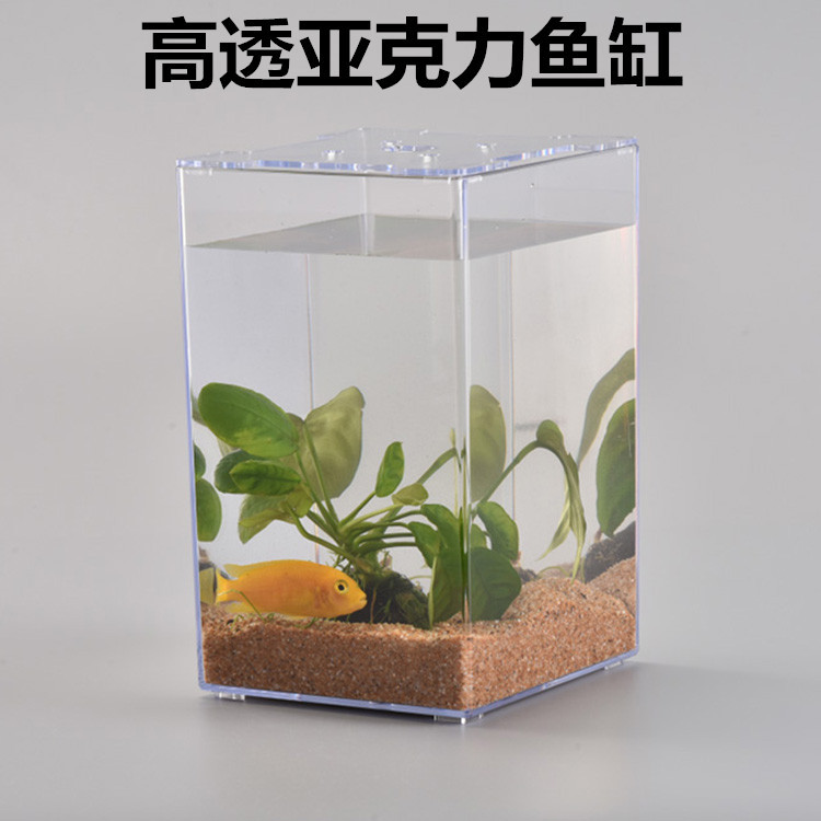 Tanque de peces de escritorio engrosado transparente Tailandia cubo tanque de peces acrílico plástico transparente Goldfish ecológico medusas tanque pequeño