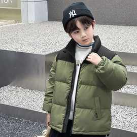 儿童羽绒服服男童童装新款女童冬季拼色绒丝防寒服立领冬季外套