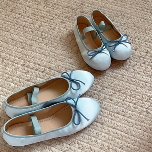 South Korea's Dongdaemun 2025 Early Spring Family Shoes Retro Mary Jane Silks and Satins Bow Round Toe Girls' Flats Shoes