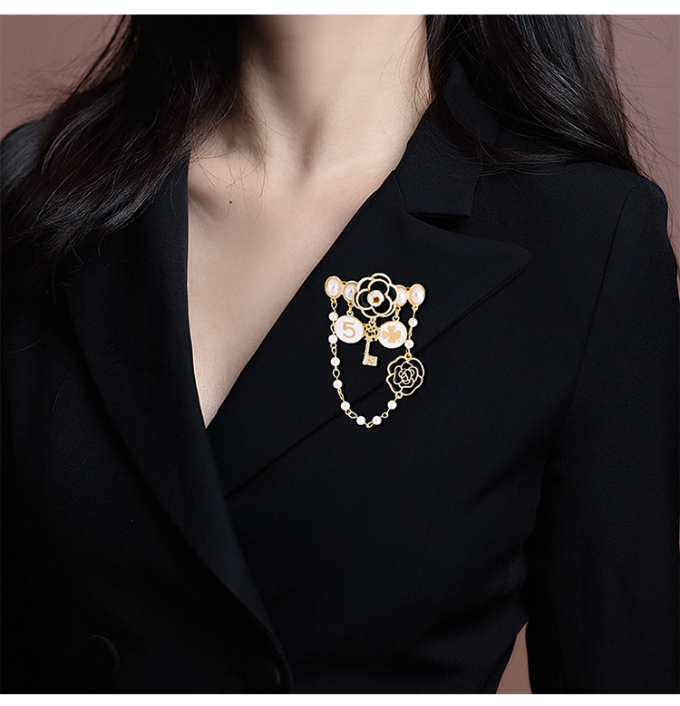 Kamelien Perlen Ketten Brosche Für Damen Elegantes Kostüm_voghion.com