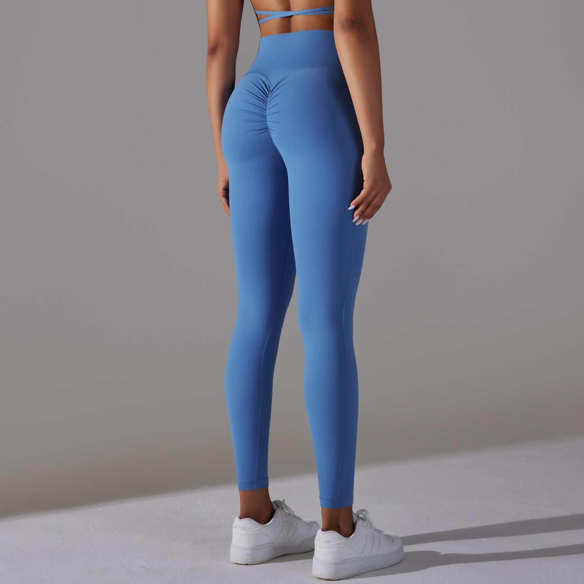 Abbigliamento da donna Pantaloni da yoga con tasca sui fianchi incrociati in nylon double face a vita alta, pantaloni da fitness da corsa sportivi_voghion.com